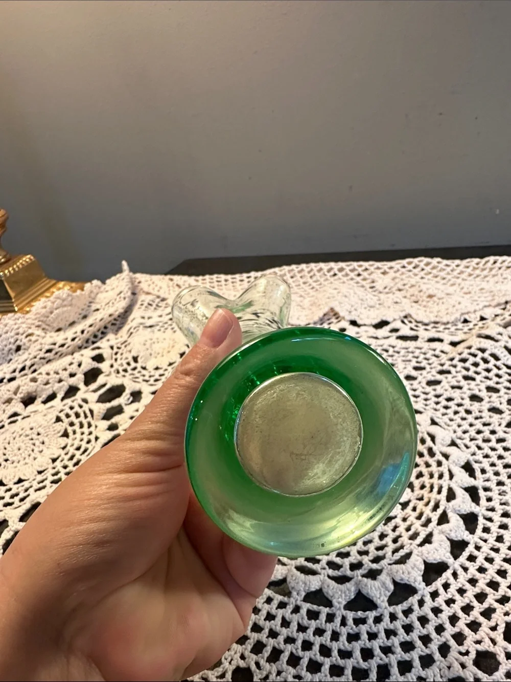 Green Glass Ruffled Vase - Home Accents